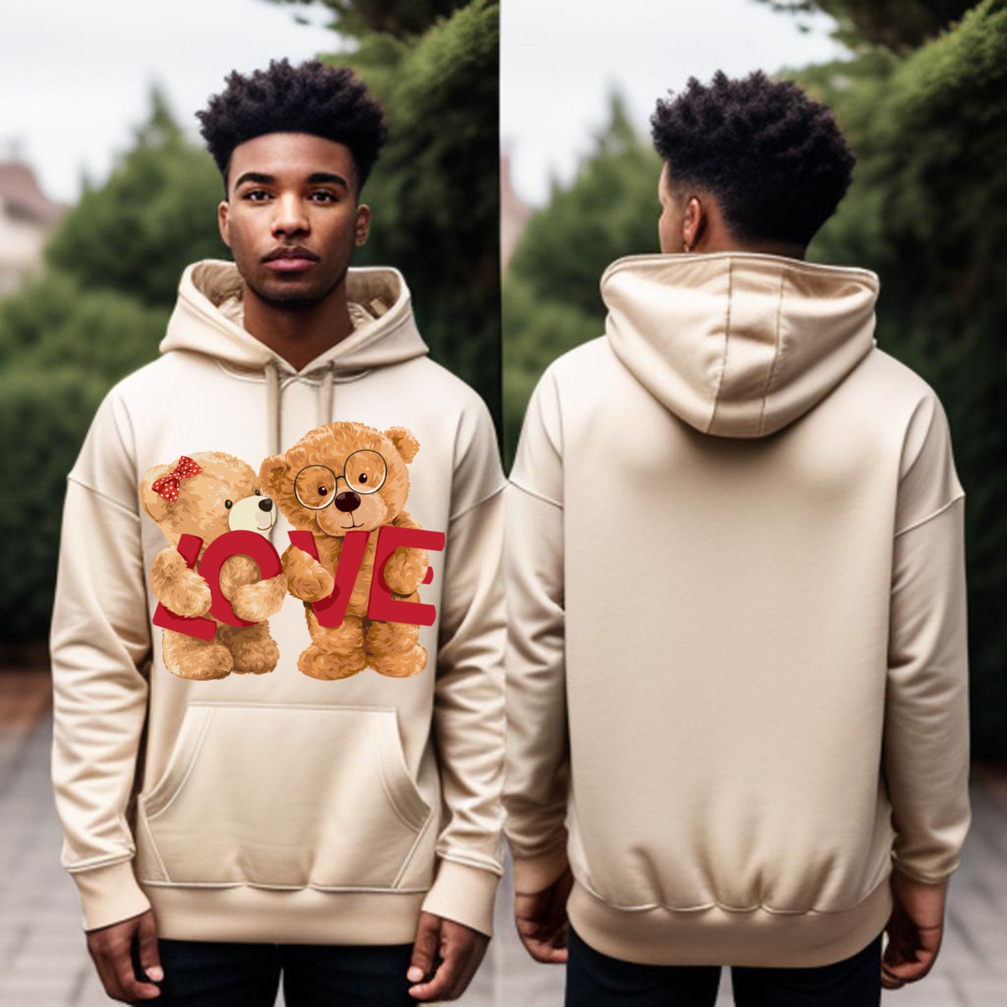 Teddy Love Hoodie – Cute Couple Bear Design, Cozy Romantic Streetwear