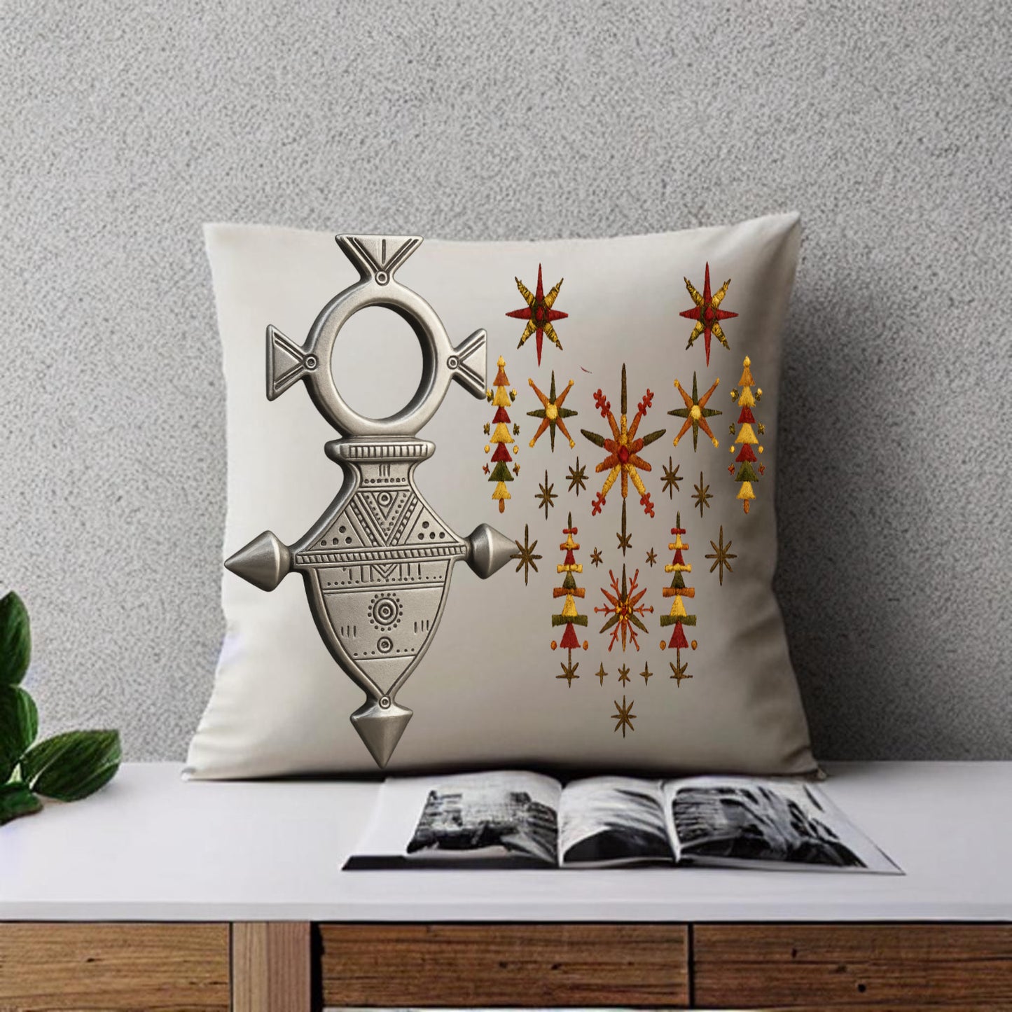 Touareg Elegance – Decorative Cushion with Tuareg Jewelry & Traditional Embroidery Motifs