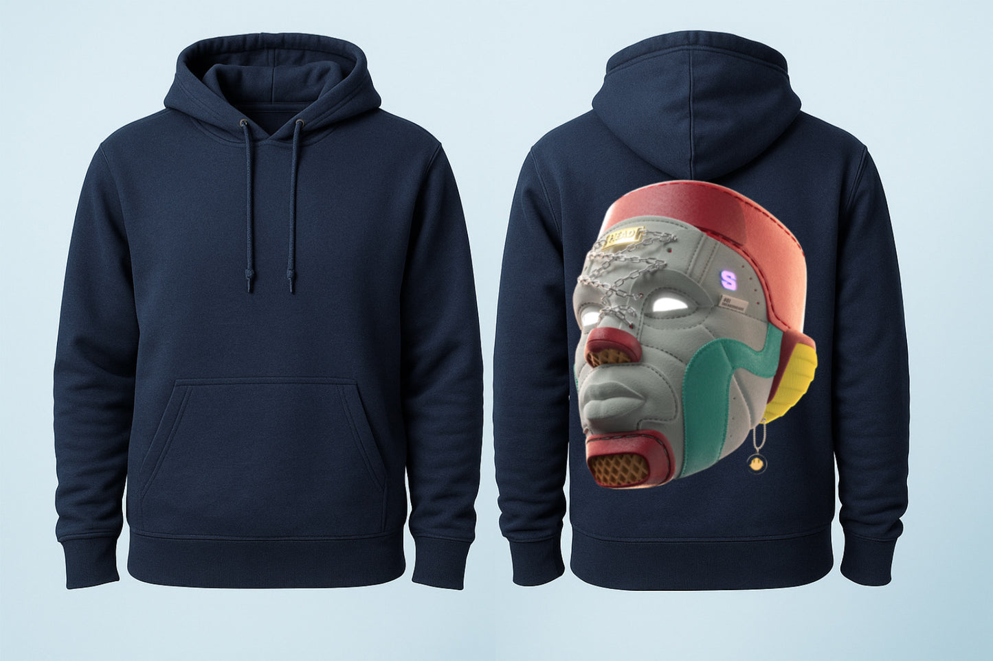 Cyber Mask Hoodie – Futuristic Streetwear with 3D Tribal Design