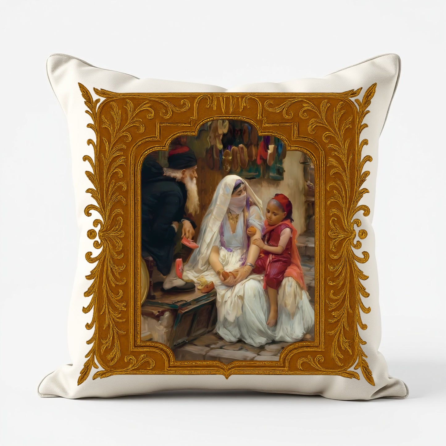 Whispers of the Kasbah – Cushion with Vintage Algerian Artwork Print
