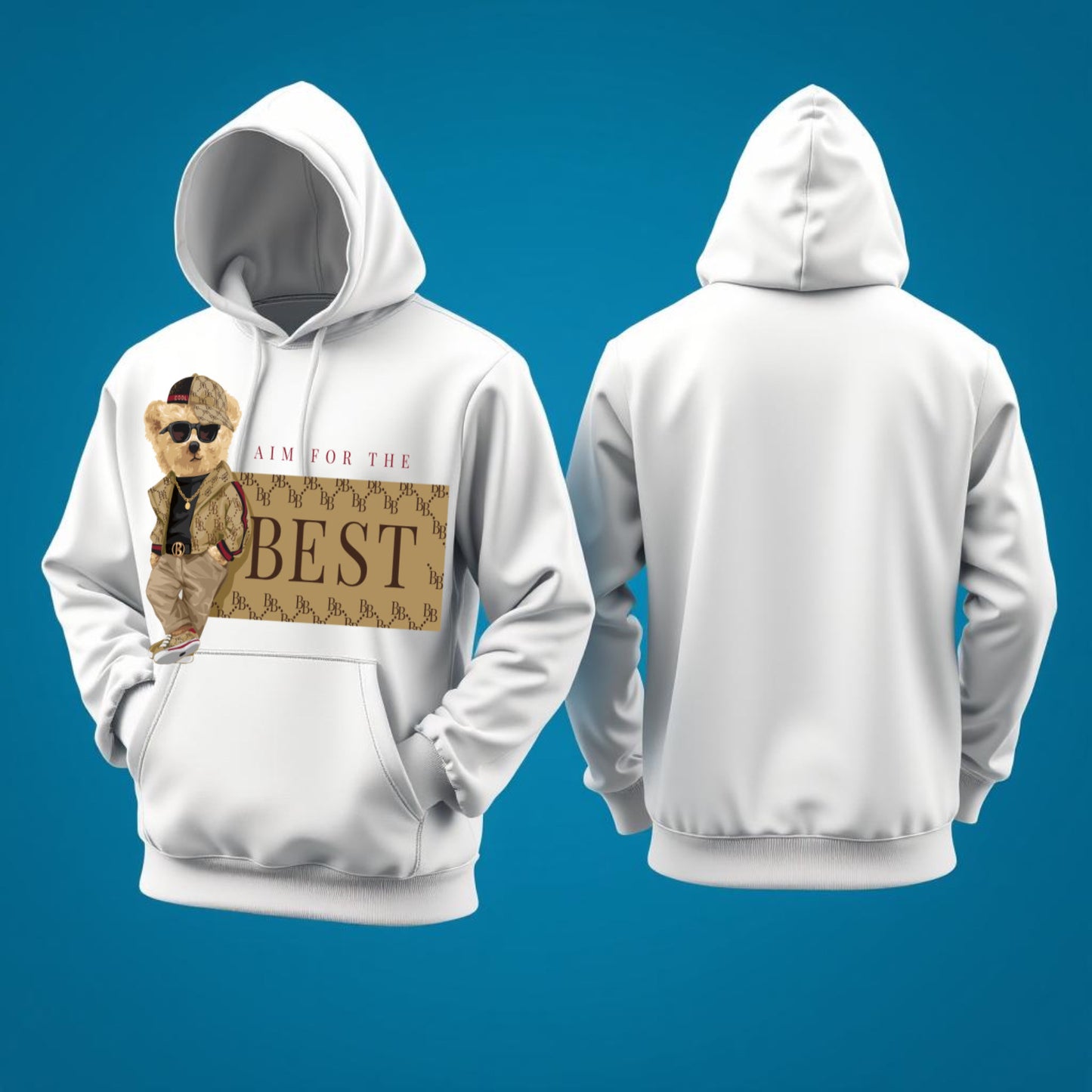 Aim for the Best Hoodie – Luxury-Inspired Teddy Design, Street Elegance