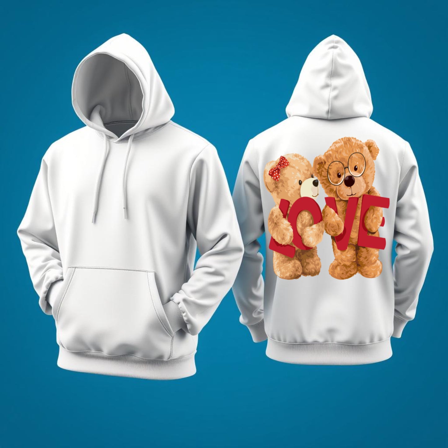 Teddy Love Hoodie – Cute Couple Bear Design, Cozy Romantic Streetwear