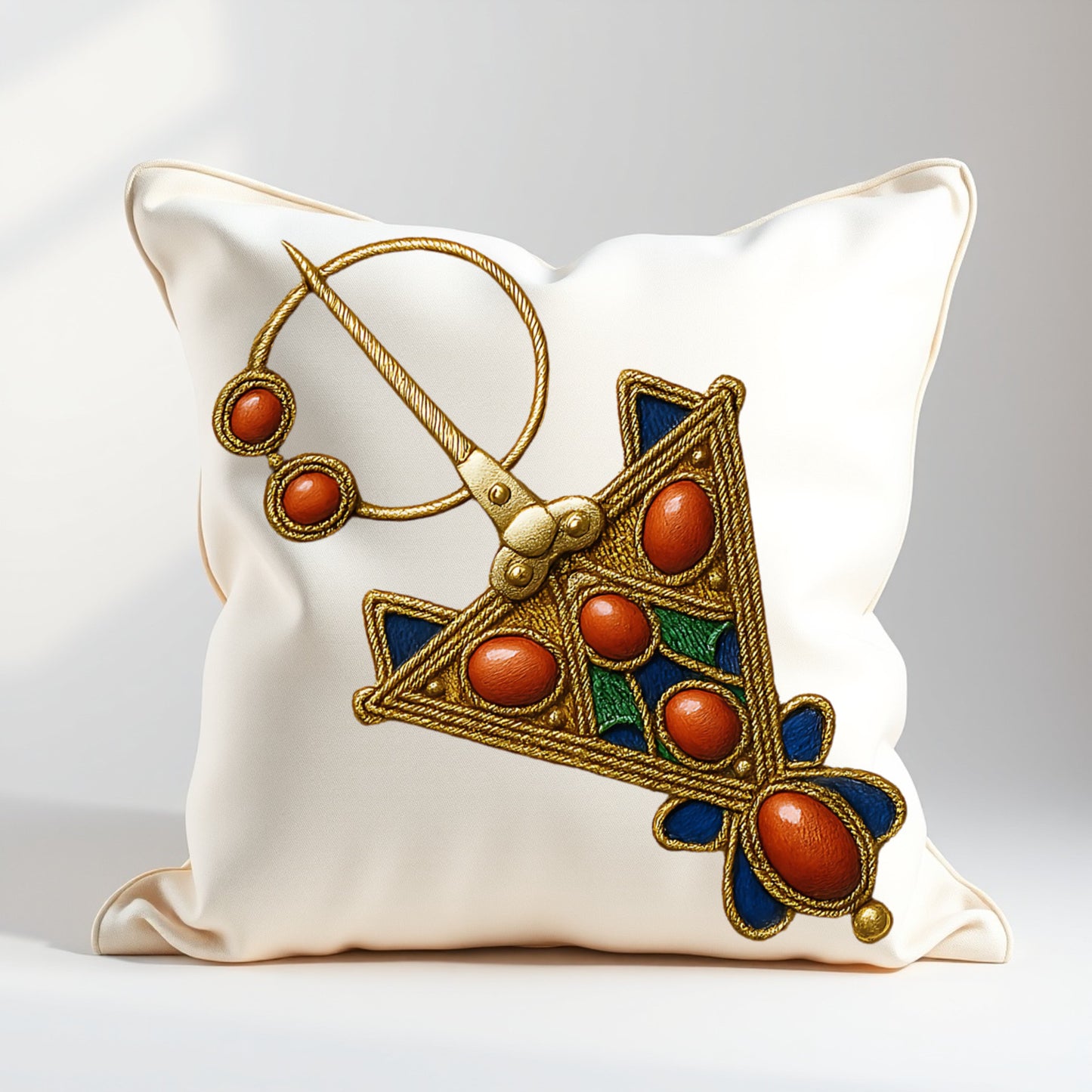 Kabyle Heritage Throw Pillow – Triangle Brooch Embroidery