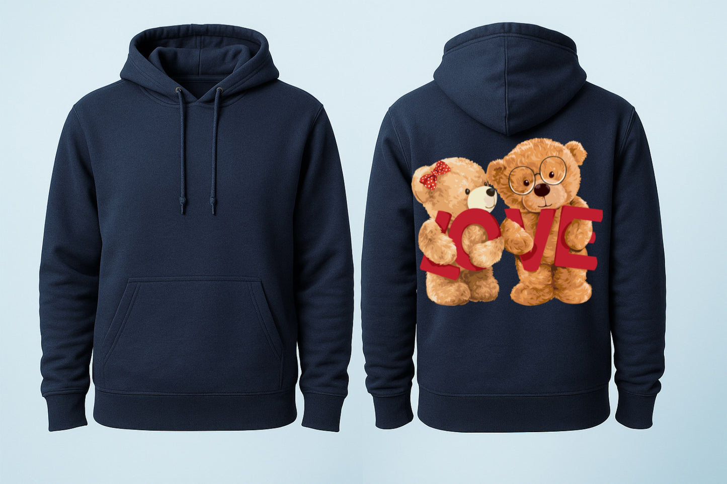 Teddy Love Hoodie – Cute Couple Bear Design, Cozy Romantic Streetwear