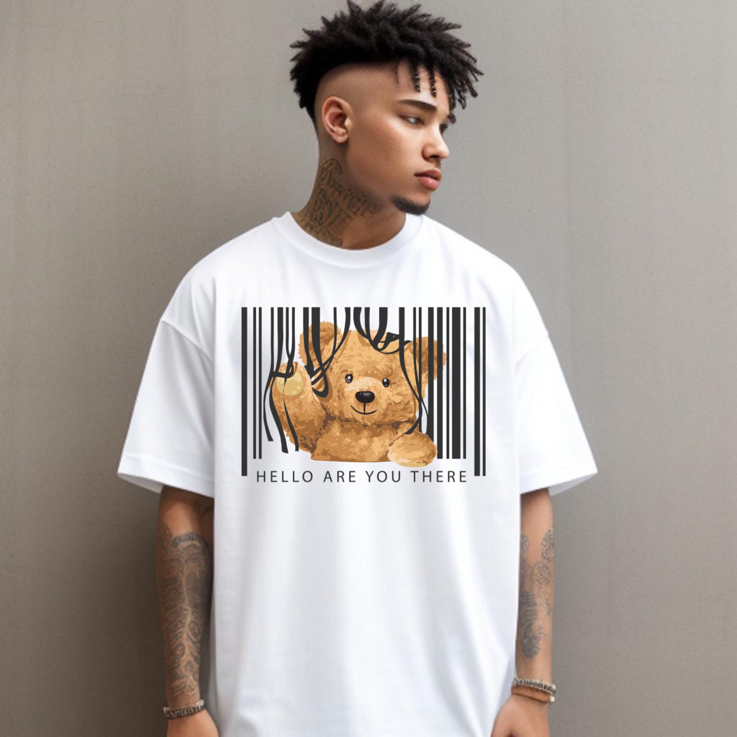 Hello Are You There – Barcode Bear Minimalist T-Shirt