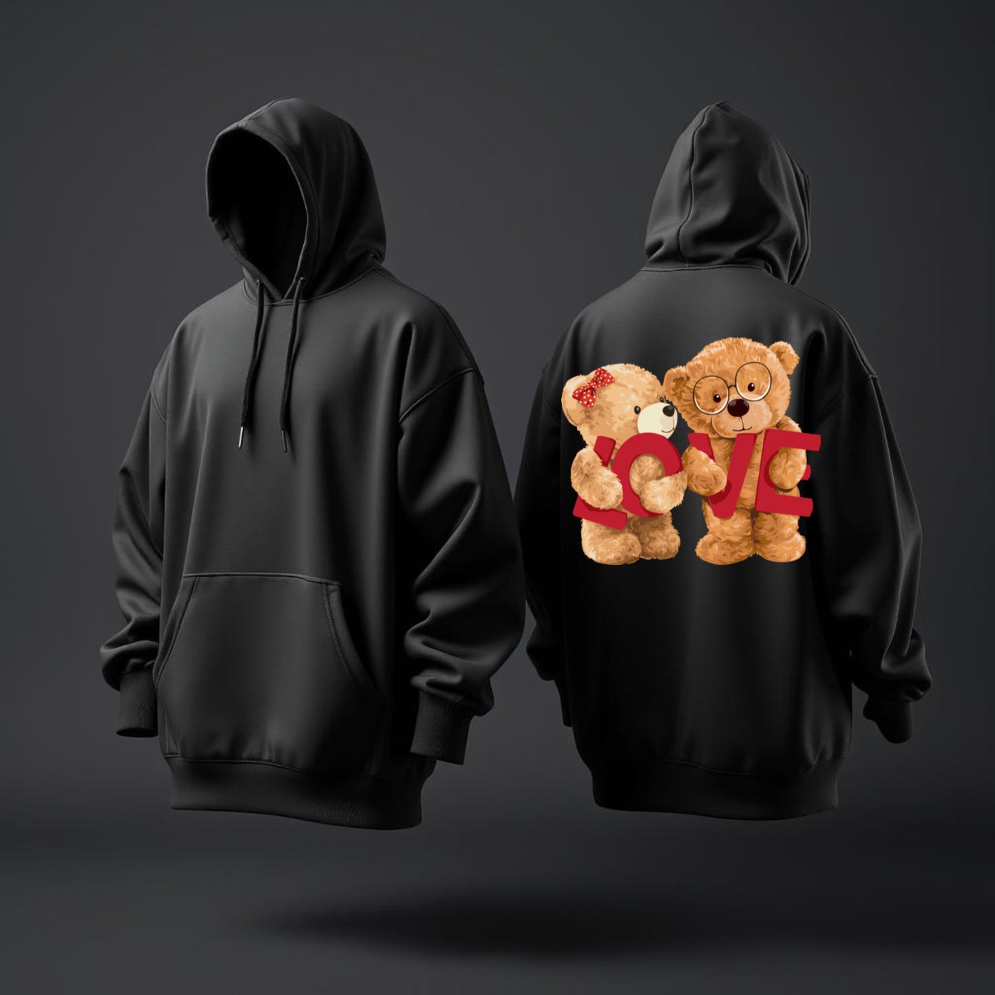 Teddy Love Hoodie – Cute Couple Bear Design, Cozy Romantic Streetwear