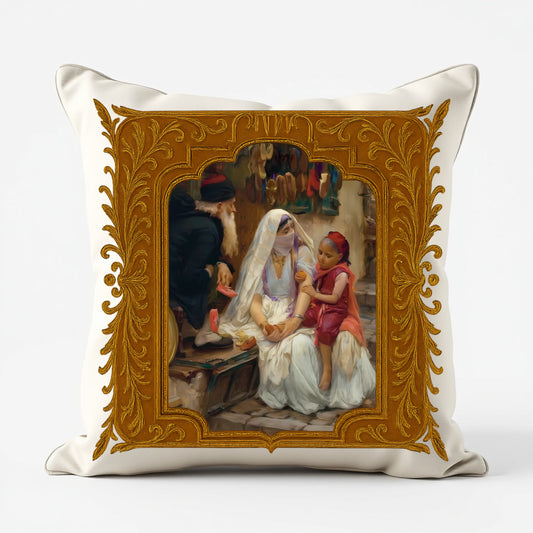 Whispers of the Kasbah – Cushion with Vintage Algerian Artwork Print